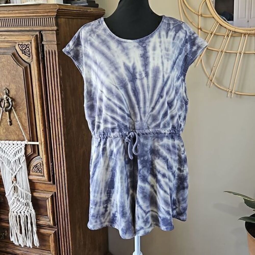 H&M Purple Cloud Tie Dye Adjustable Drawstring Waist Sleeveless Romper Sz L/XL - Picture 8 of 12